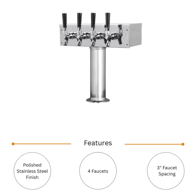 4" T Tower - 4 Faucets - Brushed Stainless - Glycol Recirculation Loop+Free Metal Knob - Image 7