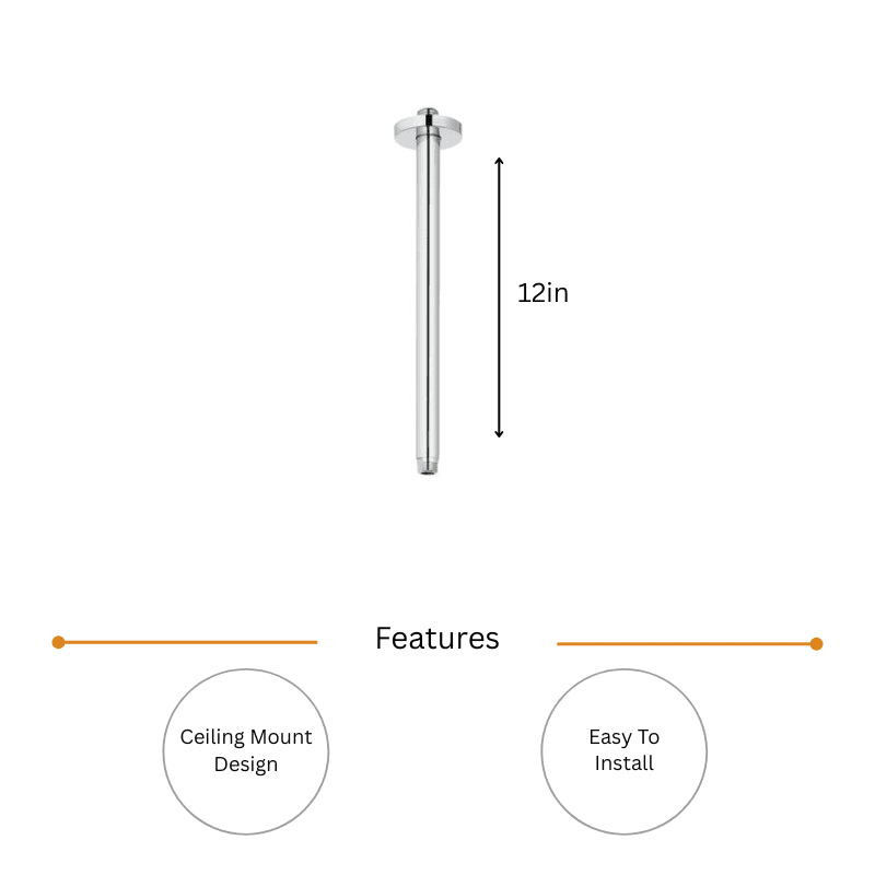 12″ Ceiling Shower Arm Round – Polished Chrome - Image 2