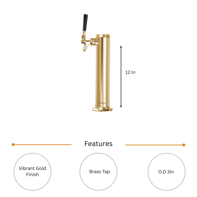 3″ Vibrant Gold Beer Tower Column – 1 Faucet (Air Cooled) - Image 2
