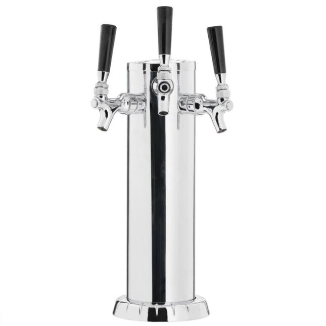 3 faucet polished stainless steel column beer tower with air-cooled technology for commercial and home draft beer dispensing systems.