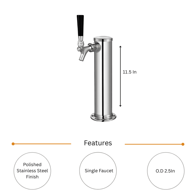 2.5” Column Beer Tower - 1 Faucet - SS Polished - Air Cooled - Image 3