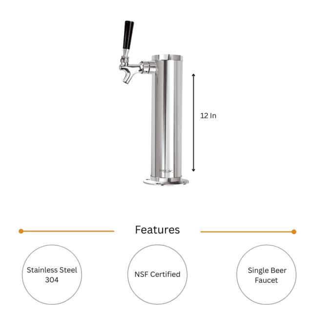 3" Column Tower - 1 Faucet - 100% SS Polished - Air Cooled- NSF Certified - Image 2