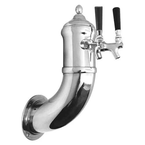 Wall Lamp Beer Tower with two faucets in polished stainless steel featuring an air-cooled draft dispensing system
