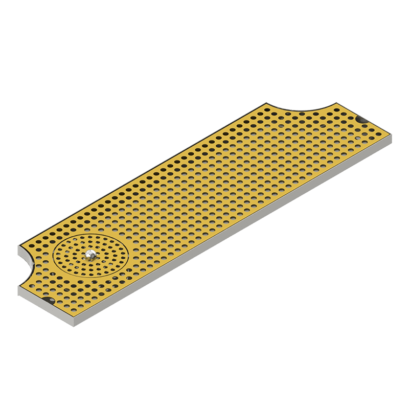 28" x 8" Surface Mount Gold Finish Drip Tray With Rinser Two Side cut-out
