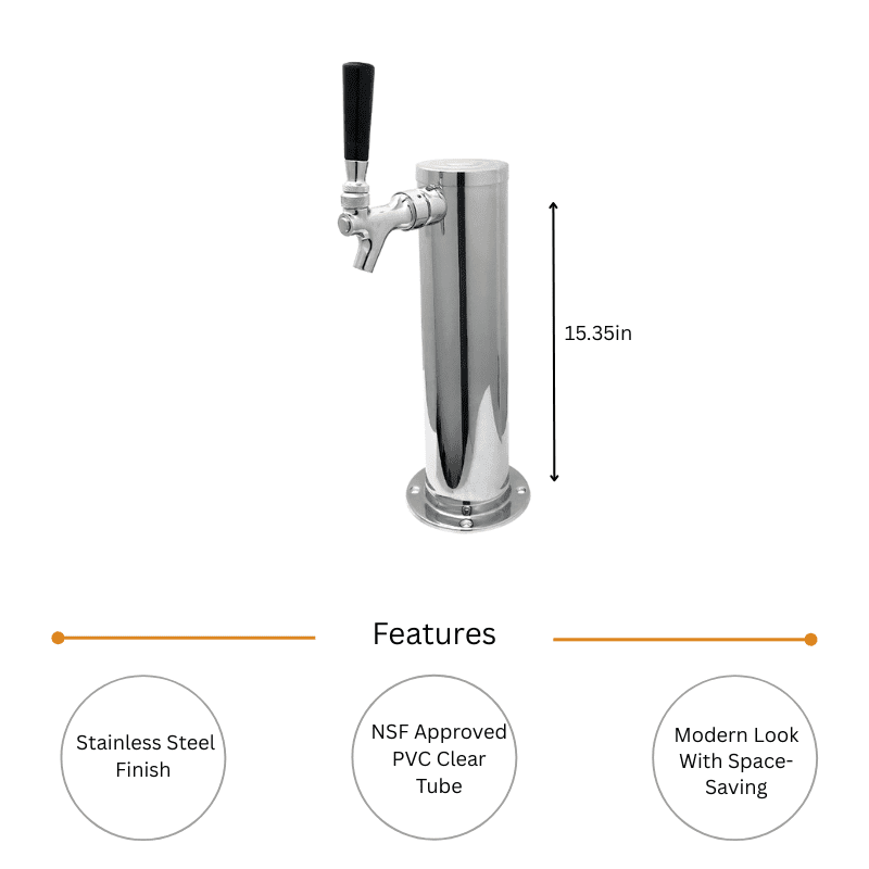 3" Column Beer Tower with 1 Faucet - SS Polished - Air Cooled - Image 2
