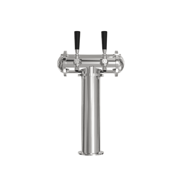 2 tap T style draft beer tower with air cooled design and polished 304 stainless steel finish