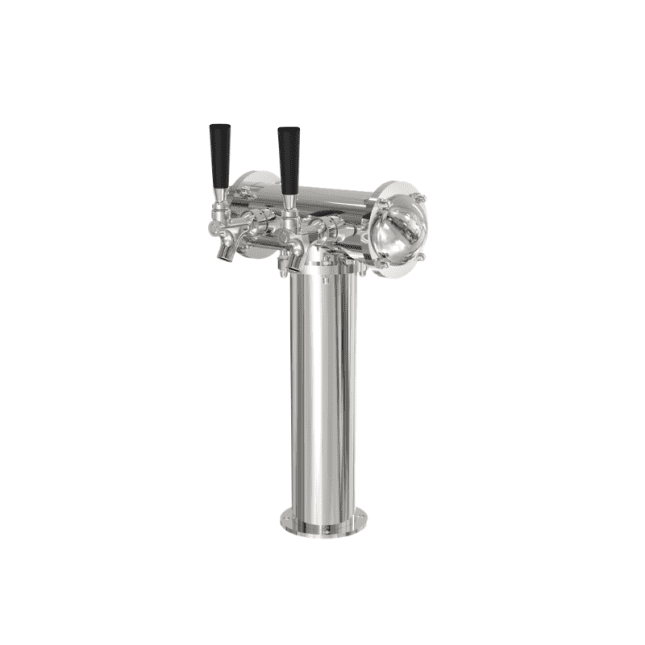 2-Tap T-Style Draft Beer Tower – Air Cooled – Polished 304 Stainless Steel - Image 2