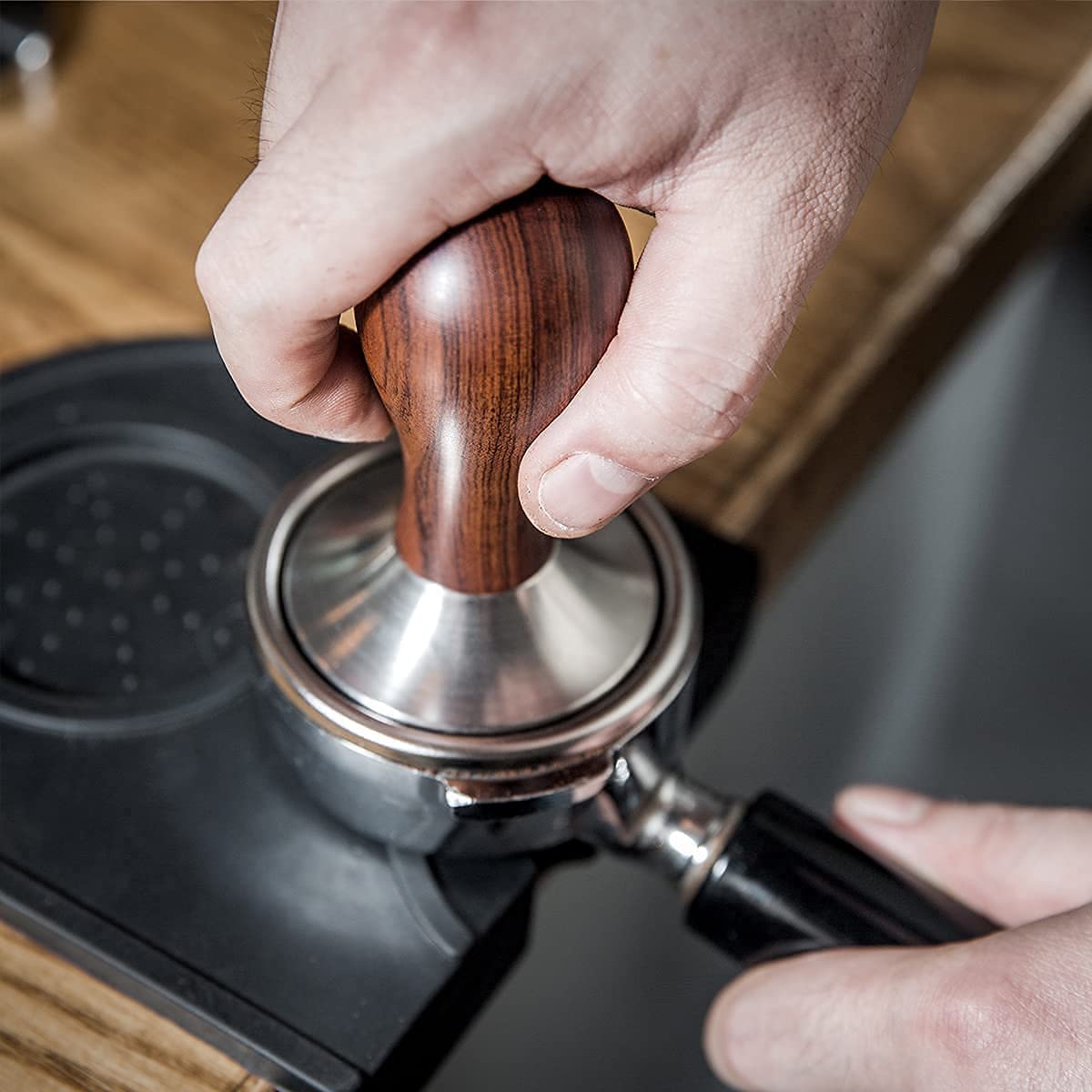 Constant Pressure Espresso Coffee Tamper with Wooden Handle