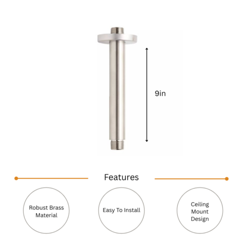 Alternative view of 9″ Ceiling Shower Arm Round Brushed Nickel