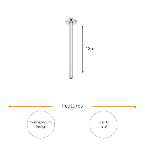 Alternative view of 12″ Ceiling Shower Arm Round – Polished Chrome