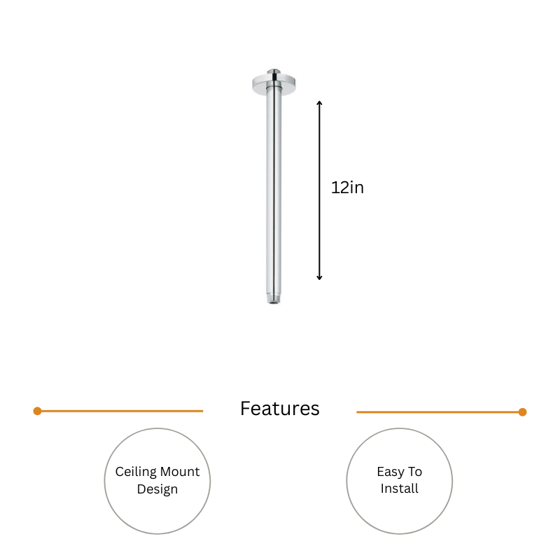 12″ Ceiling Shower Arm Round – Polished Chrome - Image 2