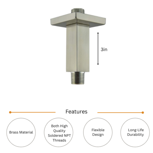 Alternative view of 3″ Ceiling Shower Arm Square Brushed Nickel