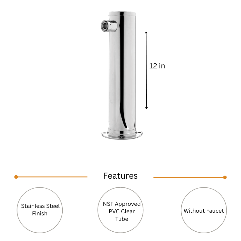 3" Column Tower - 1 Faucet - SS Polished - Air Cooled ( Without Faucet ) NSF Certified - Image 3