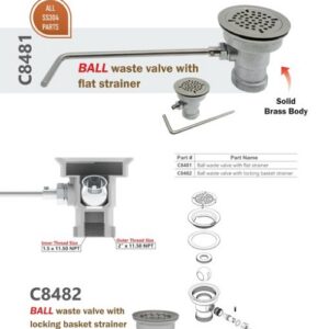 Ball waste valve with flat strainer