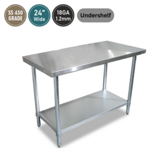 Commercial WORK TABLES WITH UNDER SHELVE-18 GA 24” WIDE ALL STAINLESS STEEL 430