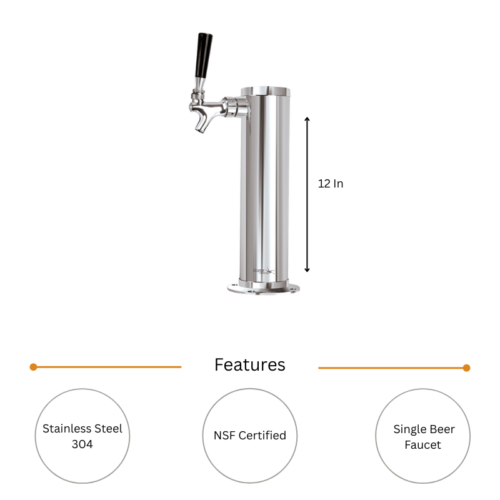 Alternative view of 3" Column Tower - 1 Faucet - 100%  SS Polished - Air Cooled- NSF Certified