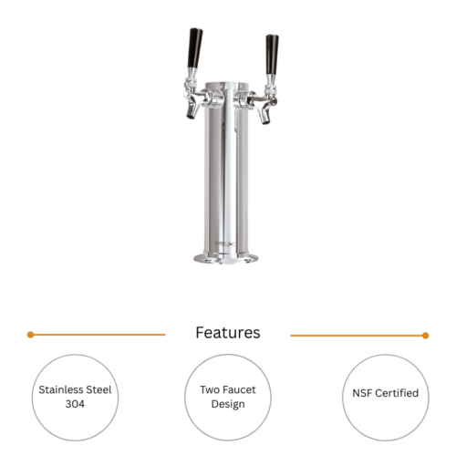 Alternative view of 3" Column Tower - 2 Faucet - 100% SS - SS Polished - Air Cooled- NSF Certified