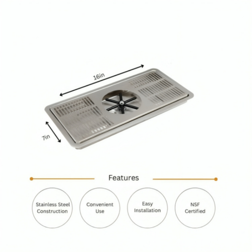 Alternative view of 16" x 7" Center Spray Pitcher Rinser Drip Tray - Brushed Stainless - With Drain