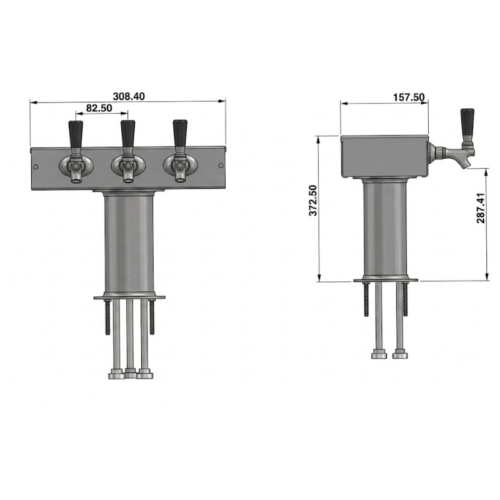 Alternative view of 3" T Tower - 3 Faucets - SS Polished - Air Cooled