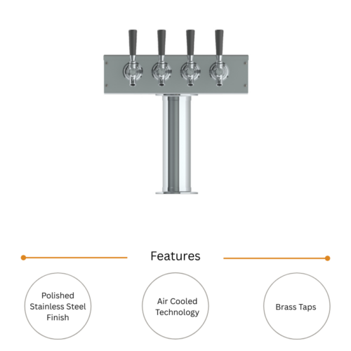 Alternative view of 3" T Tower - 4 Faucets with 100% SS Contact - SS Polished - Air Cooled