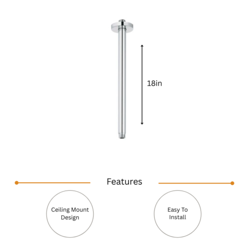 Alternative view of 18″ Ceiling Shower Arm Round – Polished Chrome