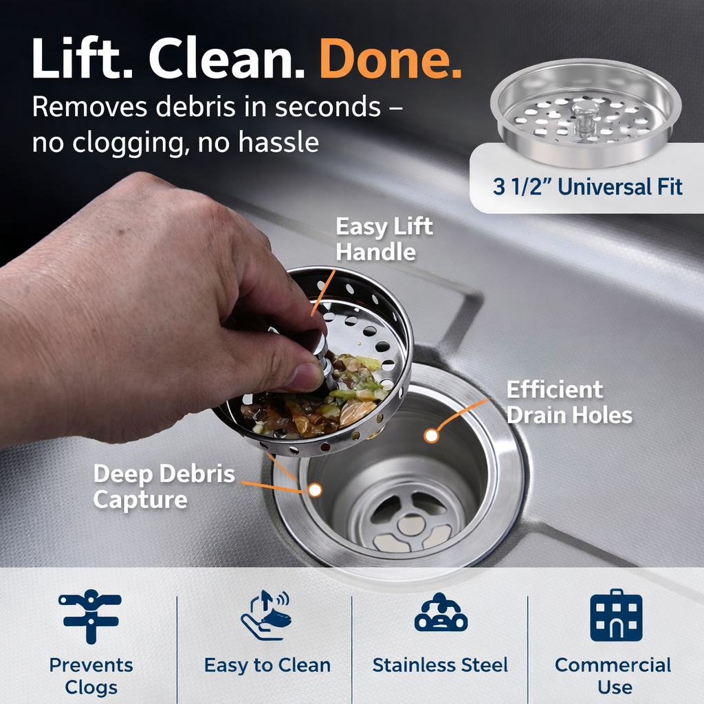 3 1/2" Commercial Basket Strainer for Twist & Lever Handle Waste Valves – Universal Replacement - Image 2