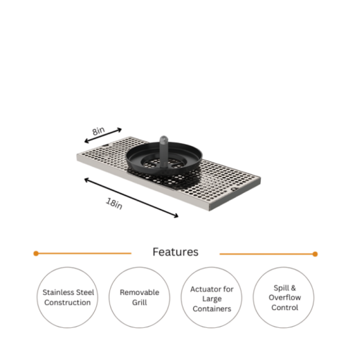 Alternative view of 18" x 8" Centre Spray Rinser Drip Tray WITH BLENDER ACTUATOR- Brushed Stainless