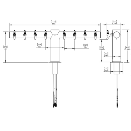 Alternative view of Overpass T Tower - 8 Faucet - SS Polished - Glyco cold Technology