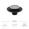 Cast Iron Shower Drain with 4" Round Chrome Grate - Image 2