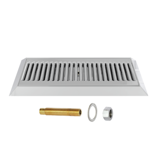 Alternative view of 16″ x 6.5″ Beveled Edge Drip Tray – Polished Chrome – With Drain