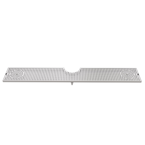 52 inch x 8 inch cut out surface mount drip tray with 2 glass rinsers, SS 304 brushed stainless steel with built-in drain for commercial bars