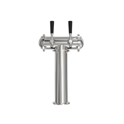 2 tap T style draft beer tower with air cooled design and polished 304 stainless steel finish