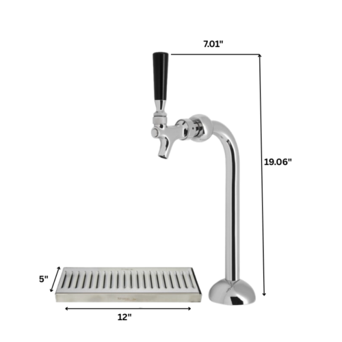 Alternative view of Chrome Plated Axis Draft Beer Tower with Stainless Steel Surface Drip Tray Combo - Single Faucet