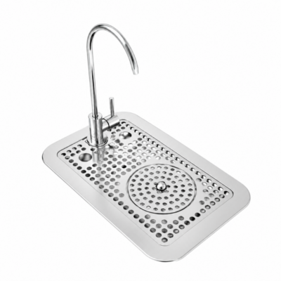 Pro Water Station – Stainless Steel Gooseneck Tap with Glass Rinser Drip Tray, 14" x 9" Flush Mount