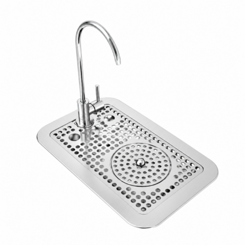 Pro Water Station – Stainless Steel Gooseneck Tap with Glass Rinser Drip Tray, 14" x 9" Flush Mount